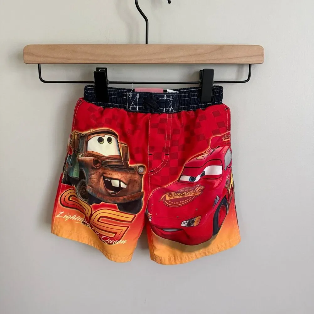 Vintage Y2K Disney Cars 12mo Lightning McQueen Mater Swim Trunks VGUC